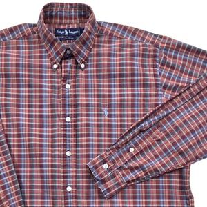 Ralph Lauren Long Sleeve Button Down Shirt Red Blue Plaid Cotton Mens Size‎ 16